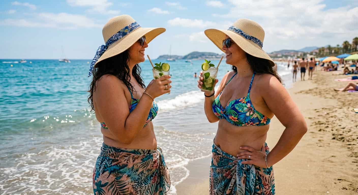 Mujeres curvys en la playa hablando